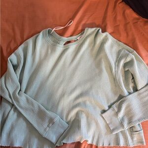 Double Zero Light Green Ribbed Long Sleeve Top Open hole back